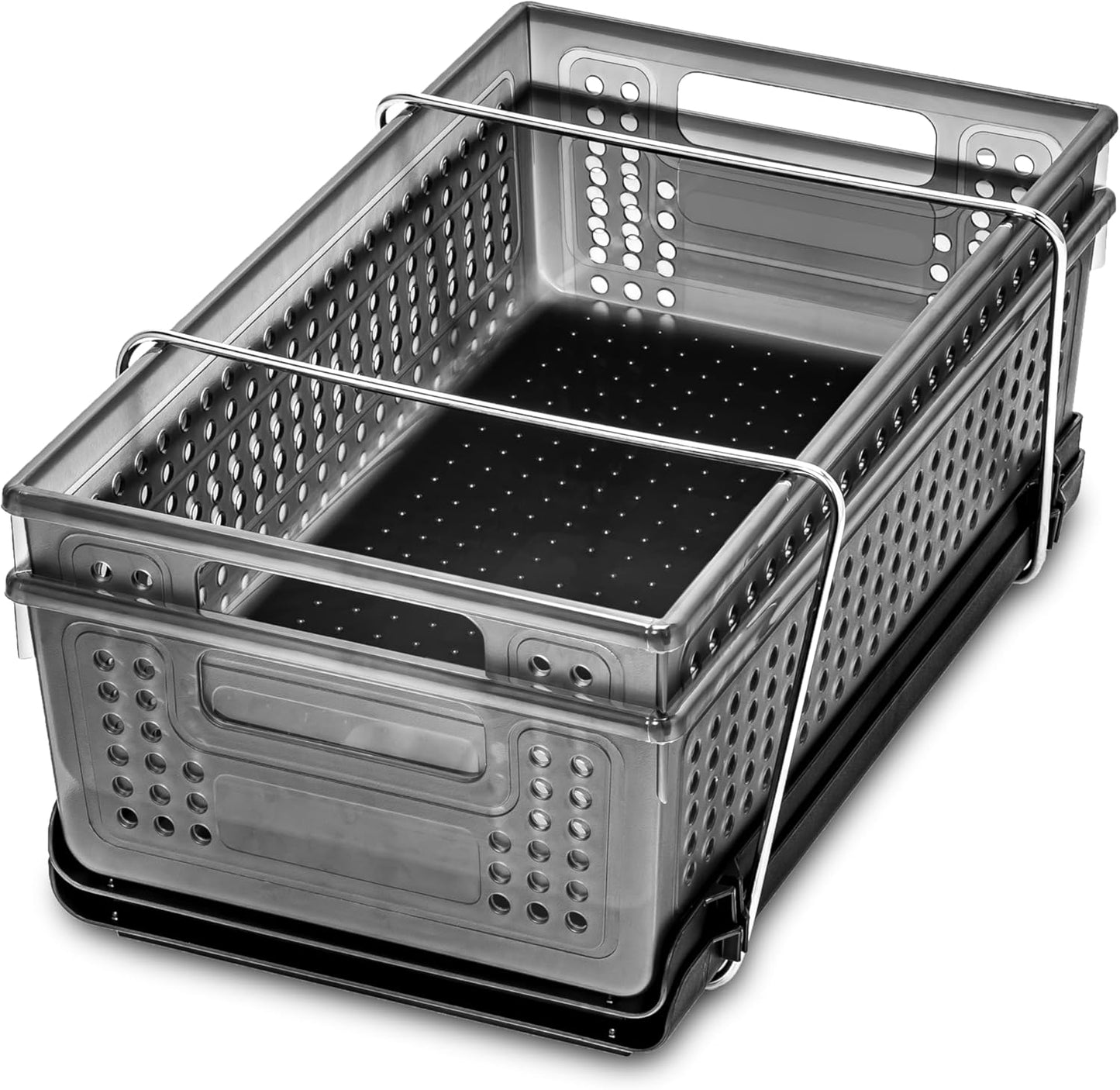 madesmart 2-Tier Organizer, Multi-Purpose Slide-Out Storage with Handles and Dividers for Home and Bath, Easy Assembly, BPA Free, Carbon