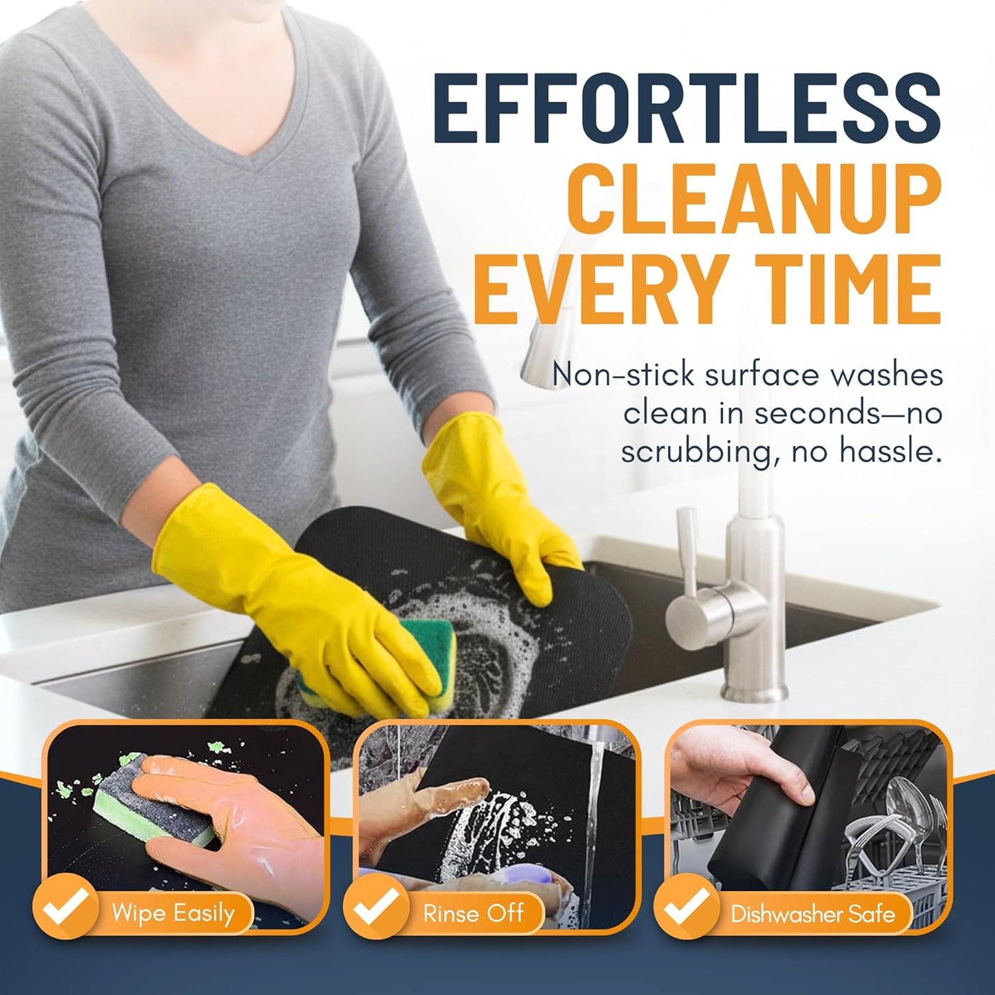 Toaster Oven Liners for Bottom of Oven (6 Pack) Reusable Non-Stick Heat Resistant Toaster Liners, Compatible with Ninja, Cuisinart, Emeril Lagasse & More, Toaster Mat, 12"x12" (Black)