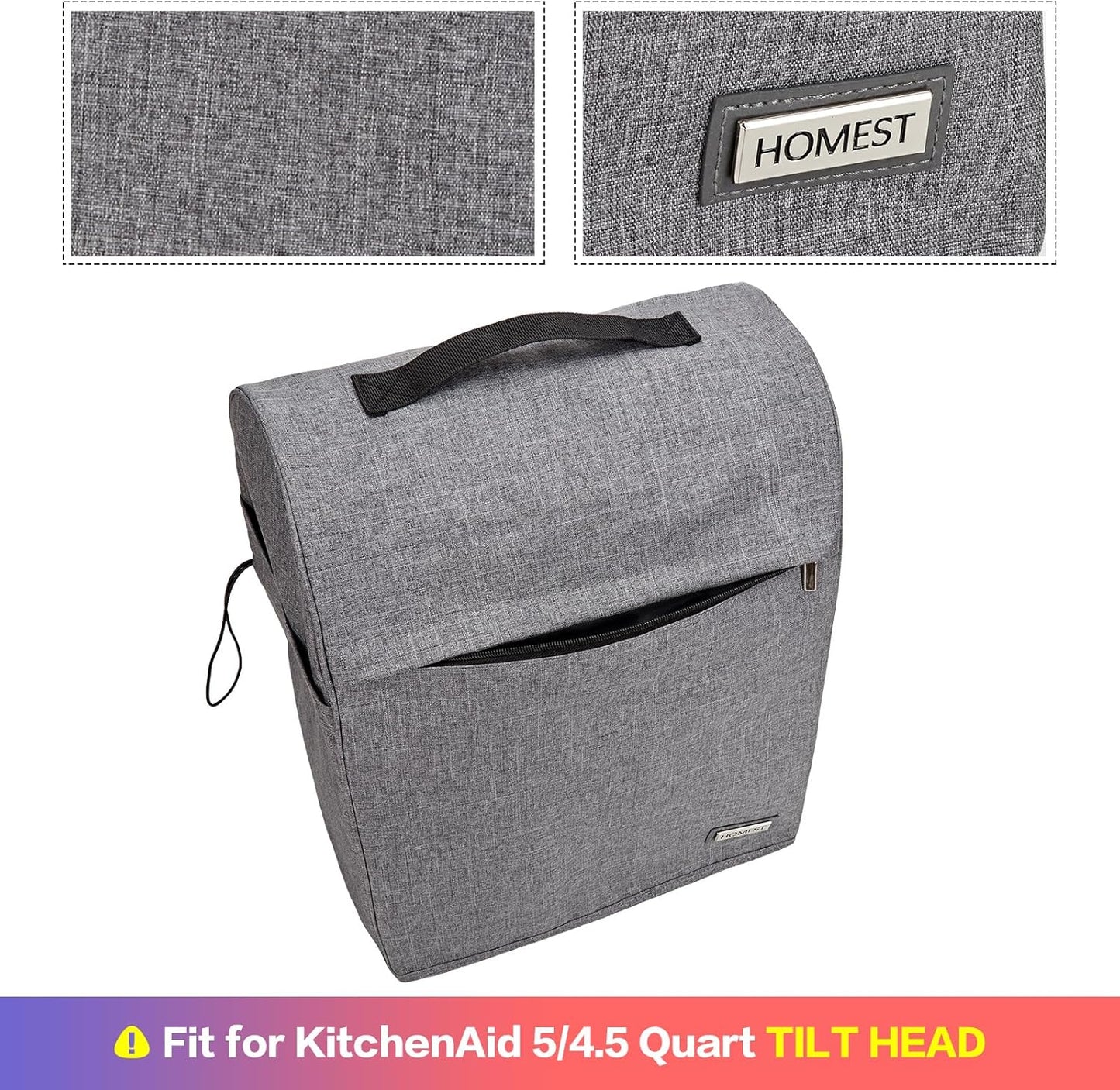 HOMEST Stand Mixer Dust Cover Compatible with KitchenAid 5/4.5 Quart Bowl Lift, Zipper Pocket for Various Kitchen Appliance Accessories, Grey (Patent Design)