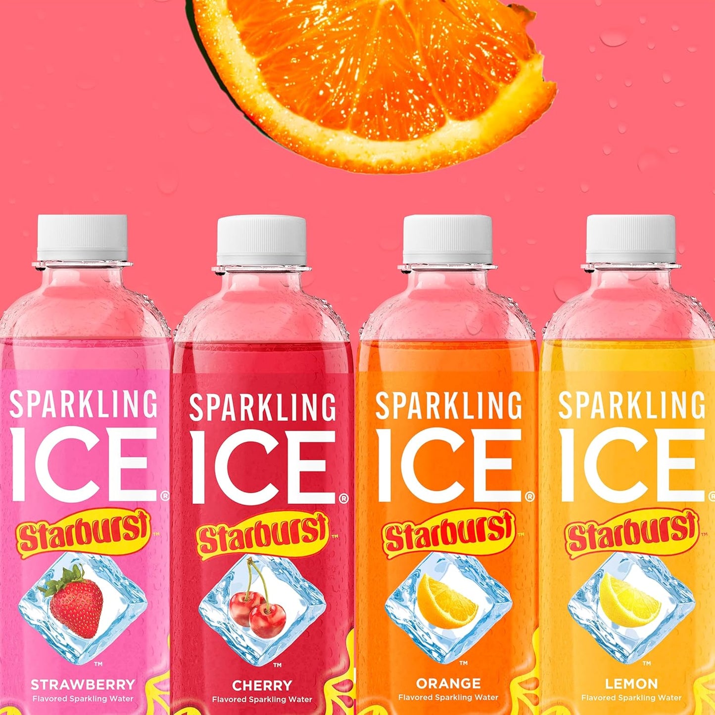 Sparkling Ice STARBURST Orange, Zero Sugar Flavored Sparkling Water, with Vitamins and Antioxidants, Low Calorie Beverage, 17 fl oz Bottles (Pack of 12).
