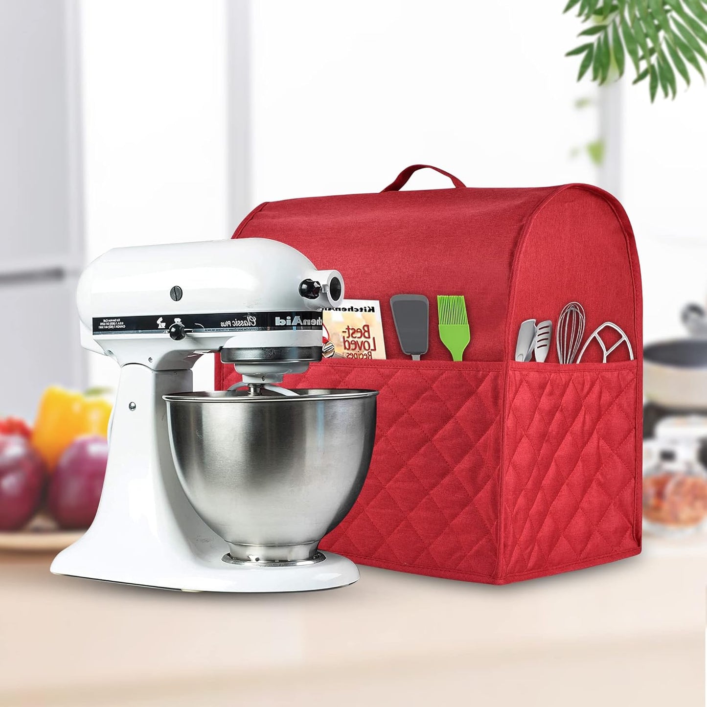 Stand Mixer Dust-proof Cover for KitchenAid Mixer,Multi Pockets for Various Kitchen Appliance Accessories,Water-resistant,Easy Cleaning (Red, Fit for Tilt Head 4.5-5 Quart)