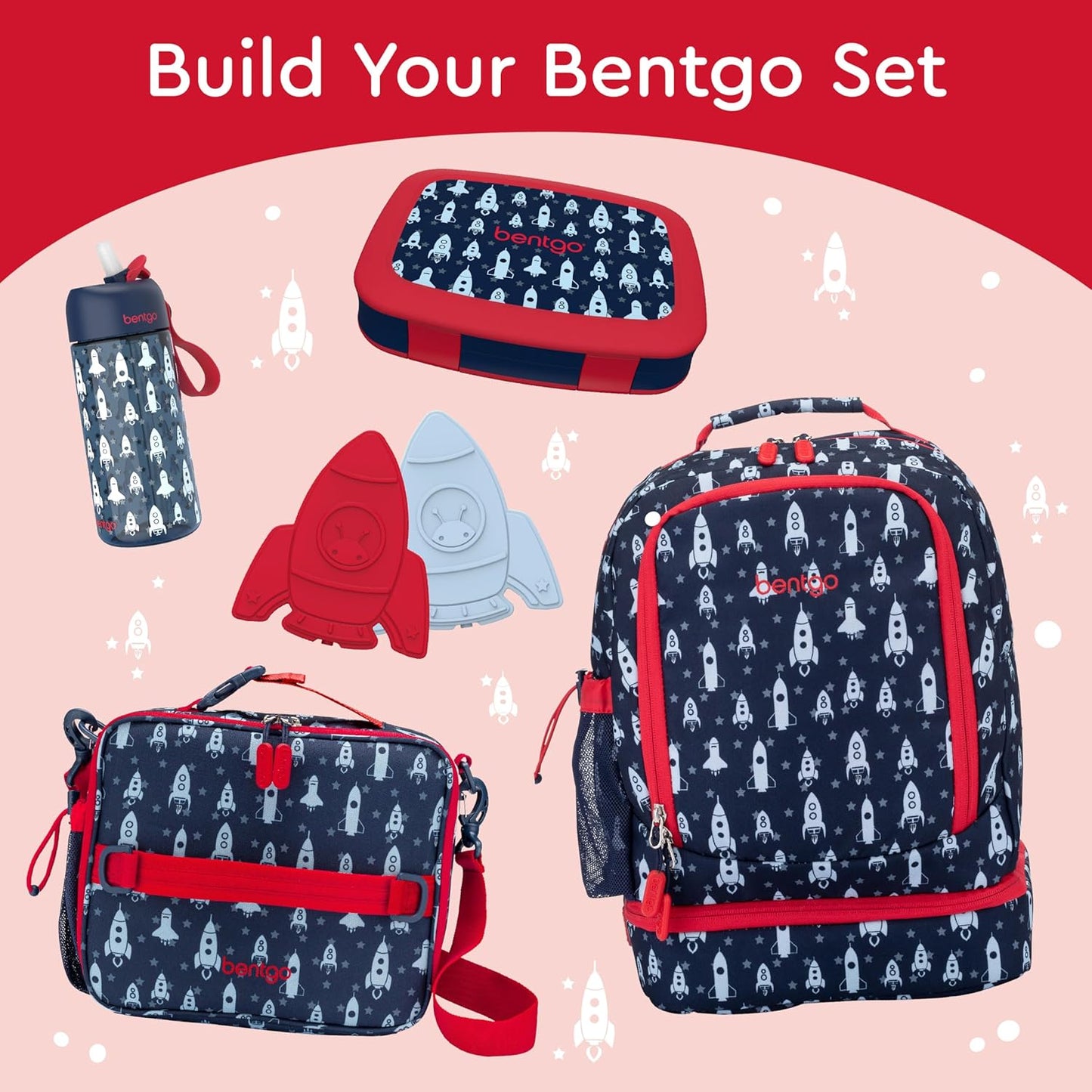 Bentgo Kids Prints Leak-Proof, 5-Compartment Bento-Style Kids Lunch Box - Ideal Portion Sizes for Ages 3-7, Durable, Drop-Proof, Dishwasher Safe, & PFAS & BPA-Free Materials (Rocket)
