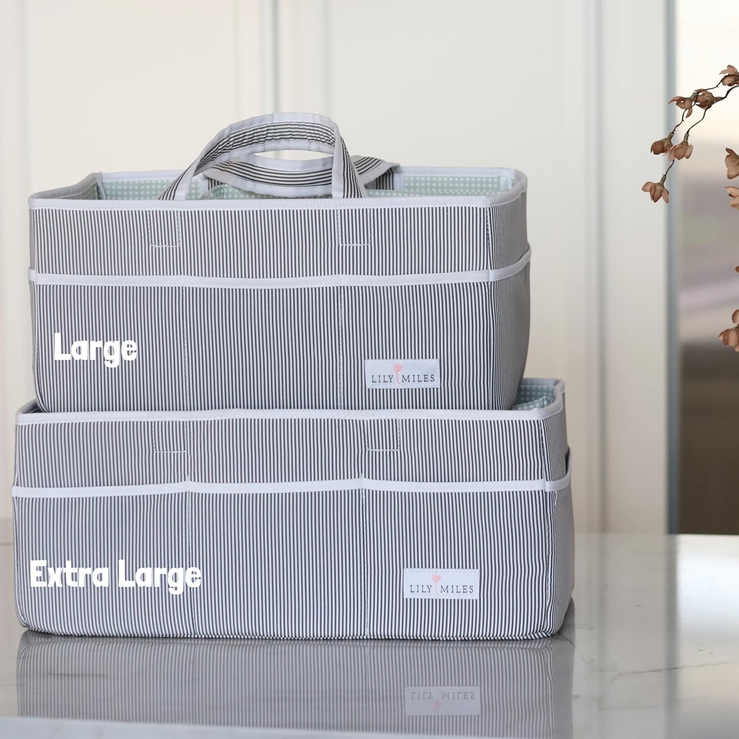 Lily Miles Baby Diaper Caddy - Organizer Tote Bag for Infant Boy or Girl - Baby Shower Basket - Nursery Must Haves - Registry Favorites - Newborn Caddie Car - Gray/Gray, Extra Large