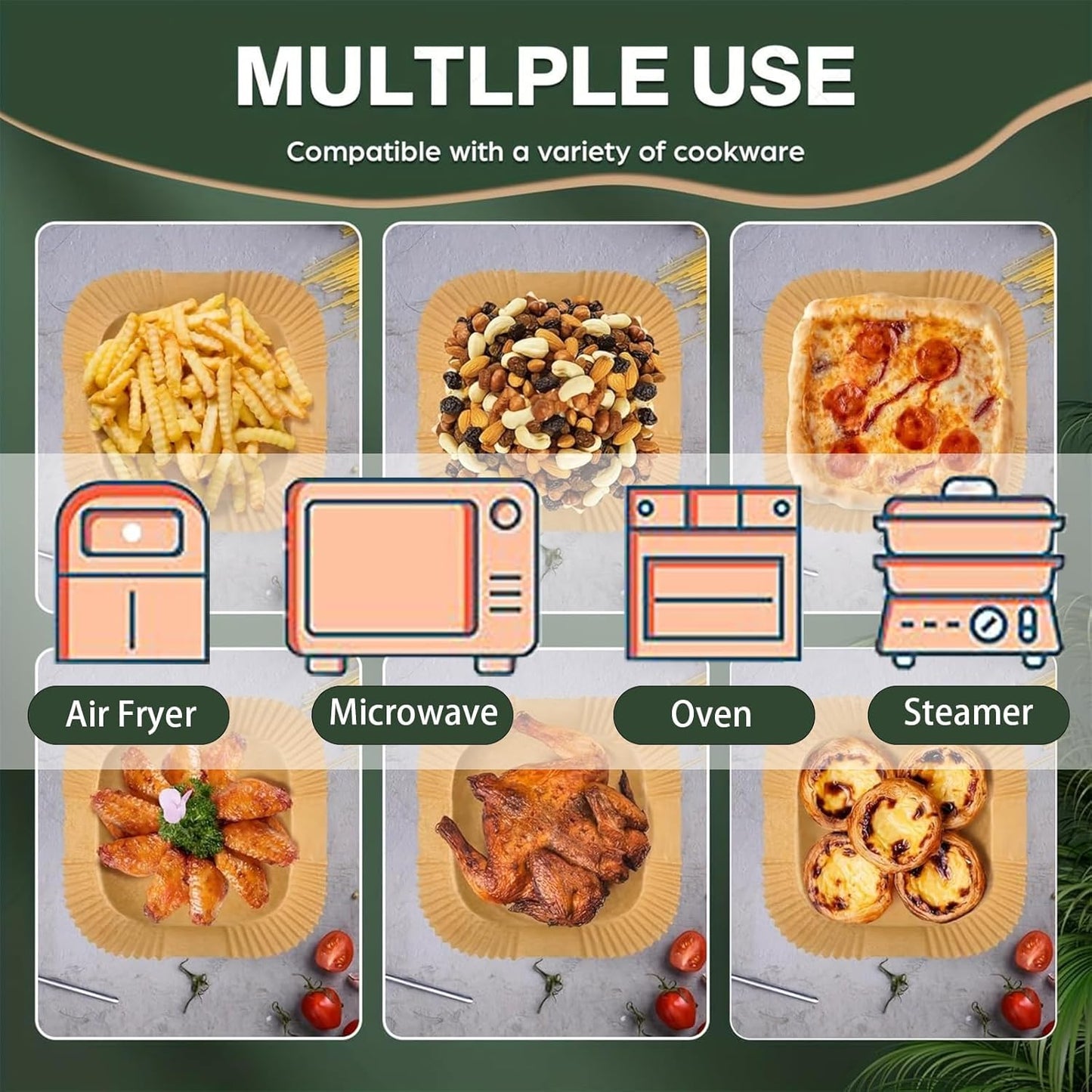 Air Fryer Paper Liners Disposable: 200Pcs 9 Inch Special Square Liners for Air Fryer, Grease and Water Proof Non Stick Basket Parchment Paper