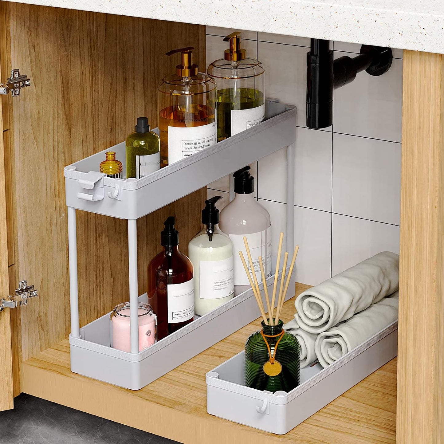 SPACEKEEPER Slim Rolling Storage Cart, 3 Tier Storage Organizer Laundry Room Organizer Mobile Shelving Unit, Multi-Purpose for Kitchen Office Bathroom Laundry Narrow Places, Gray