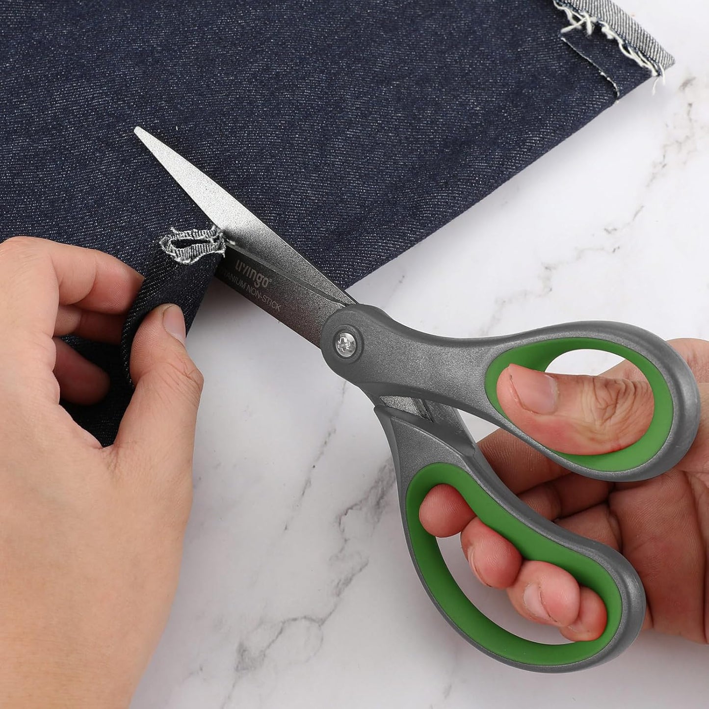 LIVINGO Sharp Scissors All Purpose - 2 Pack 8 Inch Titanium Coated Non Stick Steel Shears Heavy Duty for Office Home School Sewing Crafting Cutting Paper Fabric, Comfortable Grip (Gray & Green)