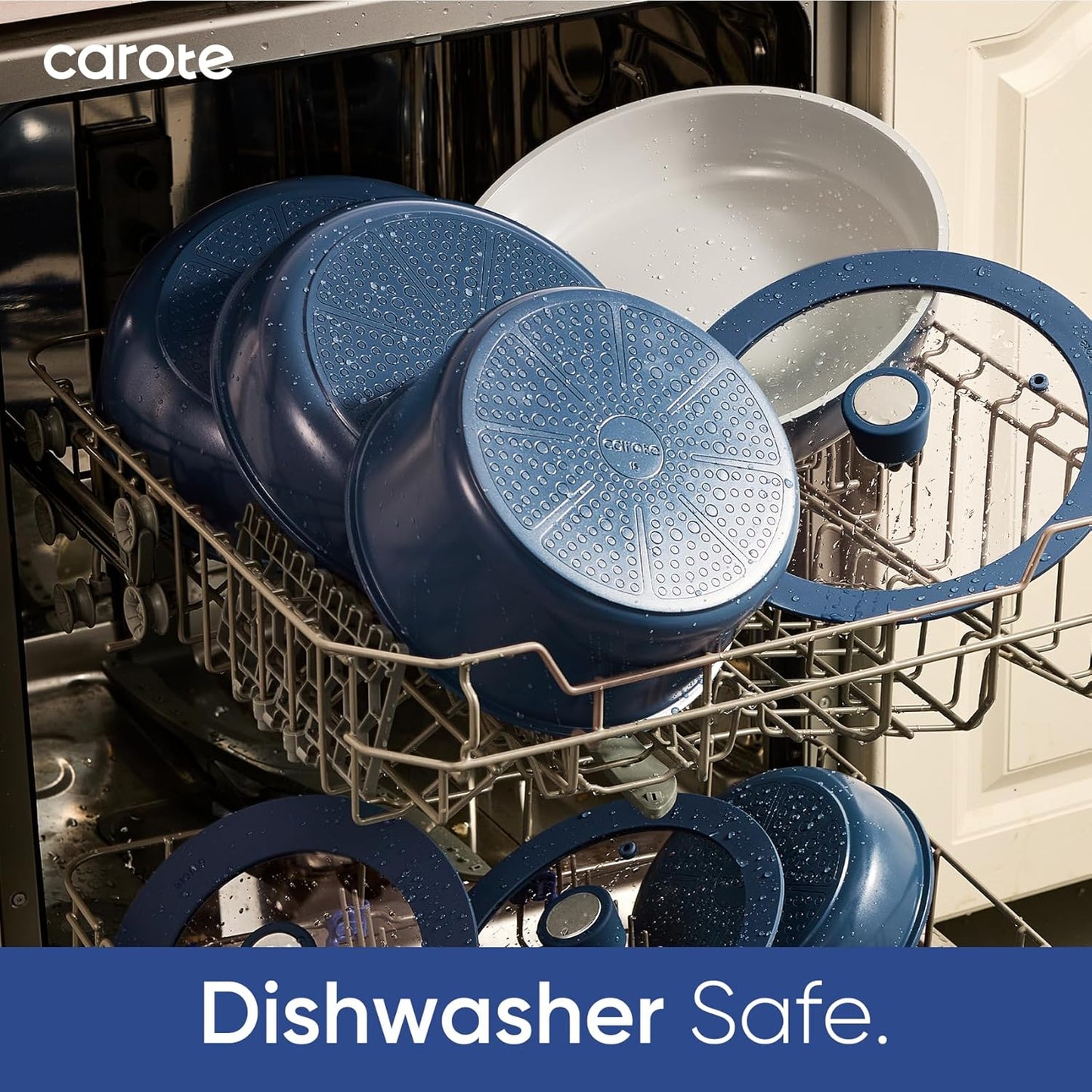 CAROTE 27pcs Ceramic Cookware Set Nonstick, Pots and Pans Set Non stick, Non Toxic Cookware, Dishwasher/Oven Safe, RV/Camping Cookware Set, Pan and Pot with Kitchen Utensils, Navy Blue