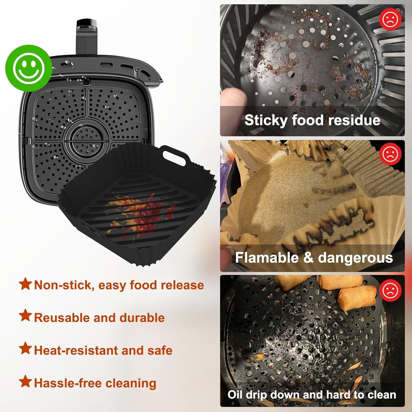 2 Pack Silicone Air Fryer Liners Reusable, 7.1 Inch Airfryer Liners 4-7 QT Square Air Fryer Liners Silicone Pot Oven Liner Baking Tray, Air Fryer Basket Mat Silicone Bowl Air Fryer Accessories