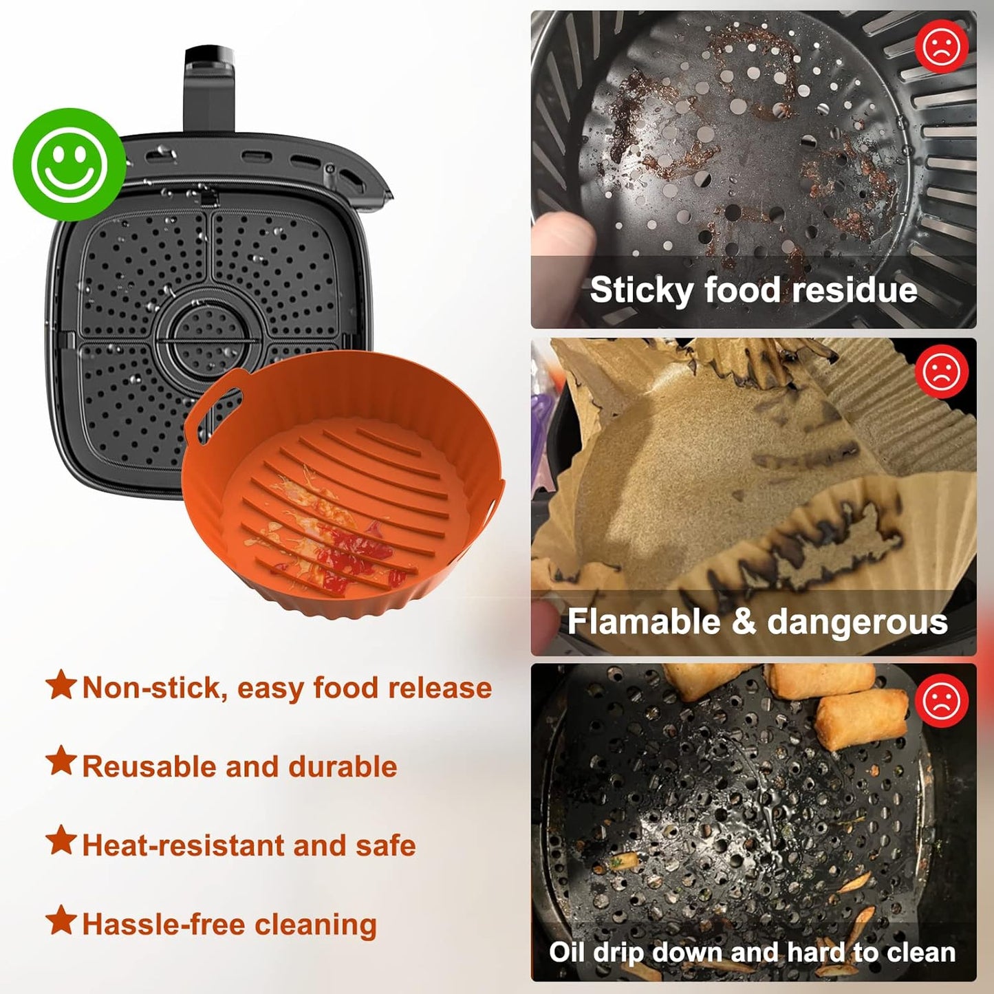 Seropy Silicone Air Fryer Liners Reusable Airfryer Liners 2 Pack 3-5 QT Silicone Pot 7.7 Inch, Air Fryer Basket Round Silicone Mat Oven Baking Tray Replace Parchment Paper for Air Fryer Accessories