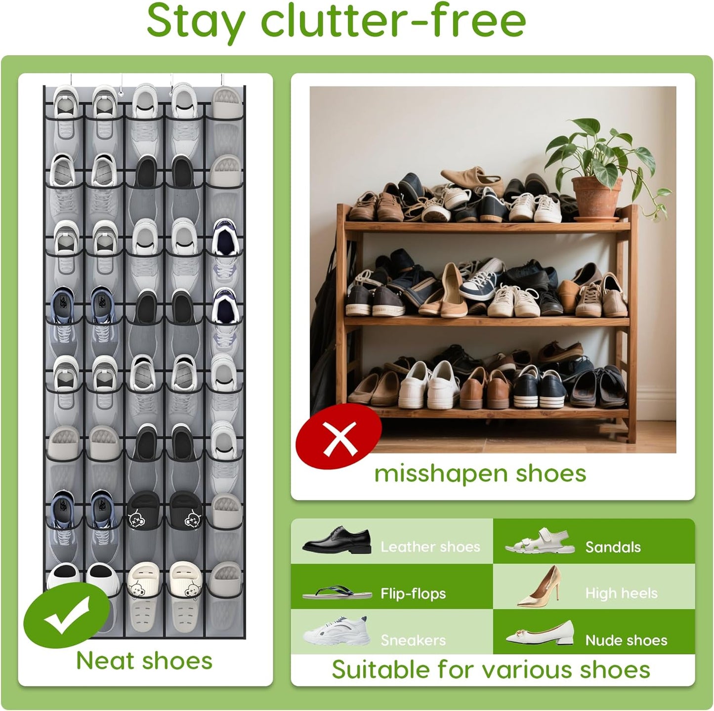 Unjumbly Over the Door Shoe Organizer with 40 Large Breathable Mesh Pockets, Space Saving Shoe Holder, Hanging Shoe Rack for Entryway Bedroom Closet Storage (Grey, 80 Pockets)