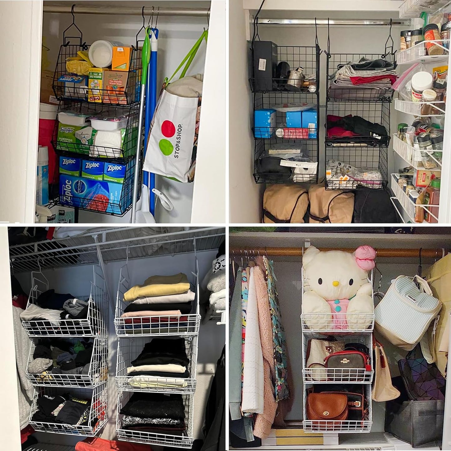 X-cosrack 3-Tier Hanging Storage Organizer for Closet, Laundry & Utility Room | Space Saving Shelves with 1.65" Hook & 5 S-Hooks | Hanging Wire Baskets (12.4" W x 8.8" H x 10.24-11.8" D)