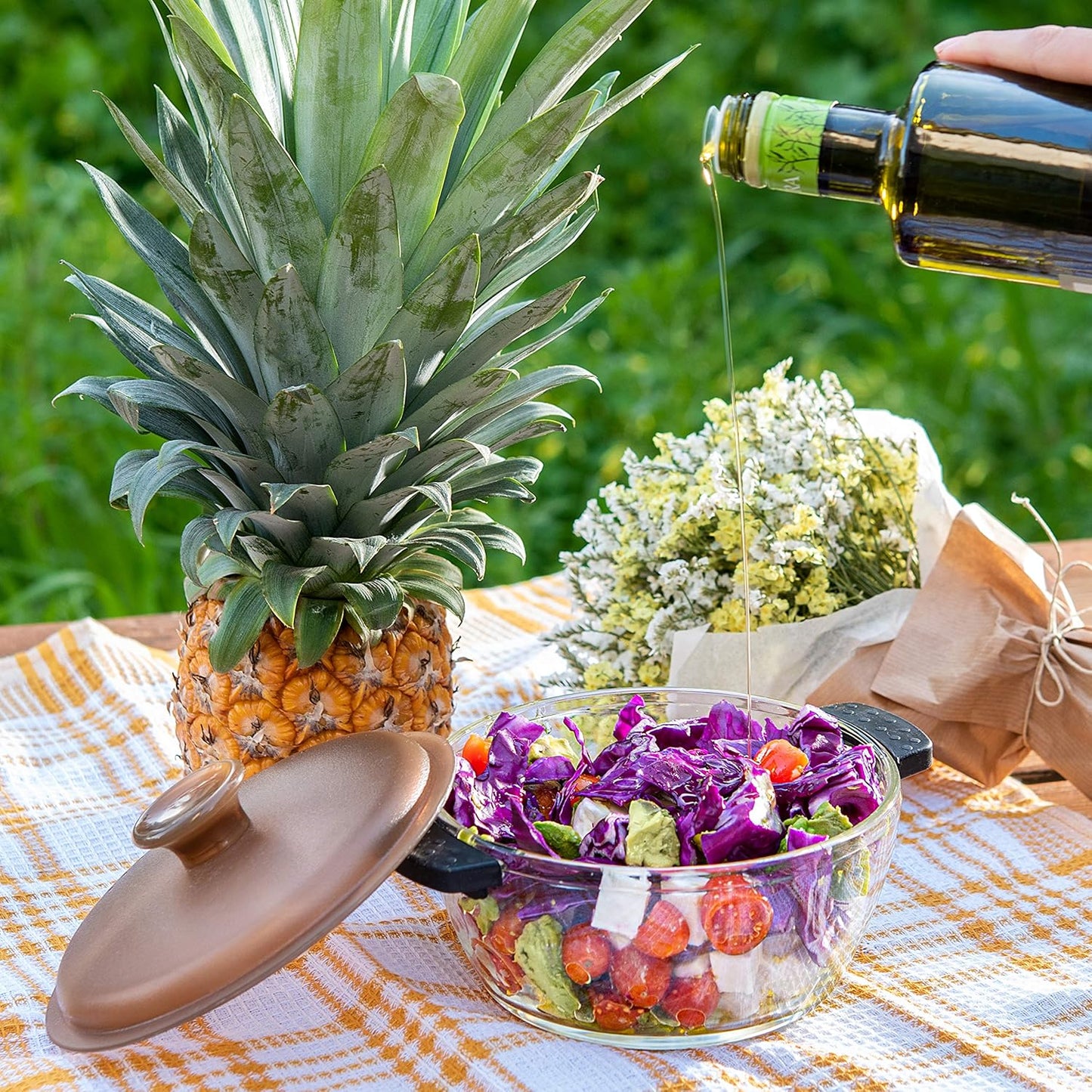 Moss & Stone 6-Piece Borosilicate Glass Casserole Set with Durable Plastic Lids – 2.6/1.5/1 Qt Oven & Microwave Safe Glass Baking Dishes for Cooking, Serving & Kitchen Storage