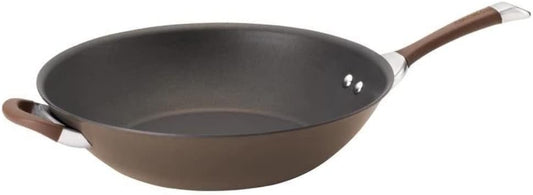 Circulon Symmetry Hard Anodized Nonstick Stir Fry / Wok Pan with Helper Handle - 14 Inch, Chocolate