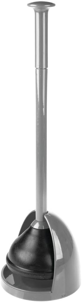 mDesign Plastic Freestanding Hideaway Toilet Bowl Plunger with Holder Set - Plunger for Bathroom Storage and Cleaning Organization - Heavy Duty, Space Saving - Aura Collection - Gray