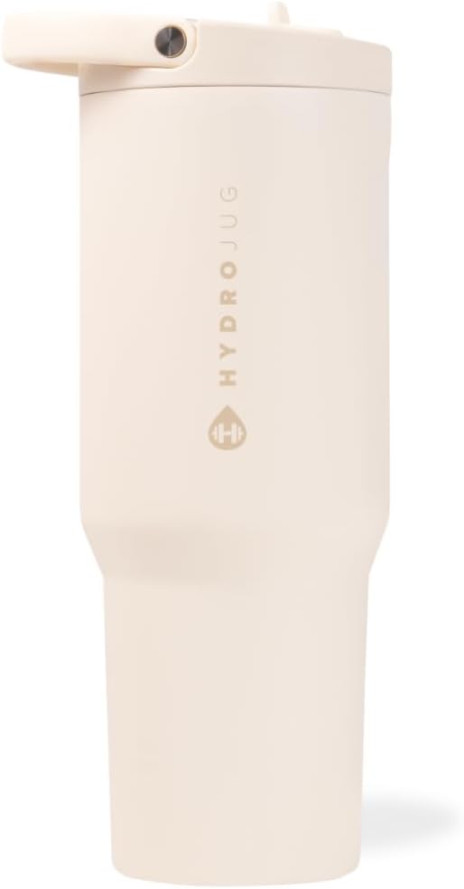 HydroJug Sport - Stainless Steel Tumbler with Straw, Vacuum Insulated, 40oz Leakproof Water Bottle, Ergonomic Design, Reusable, Dishwasher Safe, Rubber Base, Durable for Gym or Outdoors, Cream