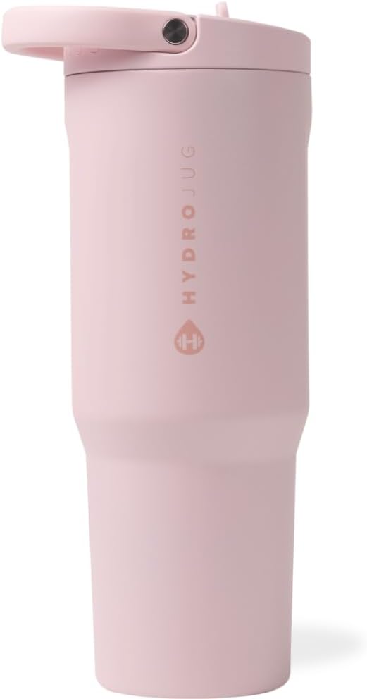 HydroJug Sport - Stainless Steel Tumbler with Straw, Vacuum Insulated, 40oz Leakproof Water Bottle, Ergonomic Design, Reusable, Dishwasher Safe, Rubber Base, Durable for Gym or Outdoors, Pink Sand