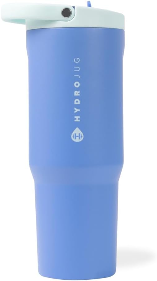 HydroJug Sport - Stainless Steel Tumbler with Straw, Vacuum Insulated, 32oz Leakproof Water Bottle, Ergonomic Design, Reusable, Dishwasher Safe, Rubber Base, Durable for Gym or Outdoors, Riptide