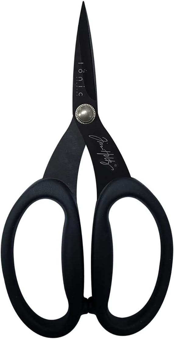 Tim Holtz Small Titanium Scissors - 7 Inch Mini Snips with Micro Serrated Blade - Non Stick Craft Tool for Cutting Paper, Fabric, and Sewing - Black Comfort Grip Handles