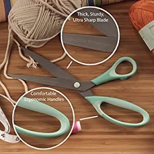 BambooMN Titanium Softgrip Scissors Set for Sewing, Arts, Crafts, Office - 3 Sets of 3 - Mint Green