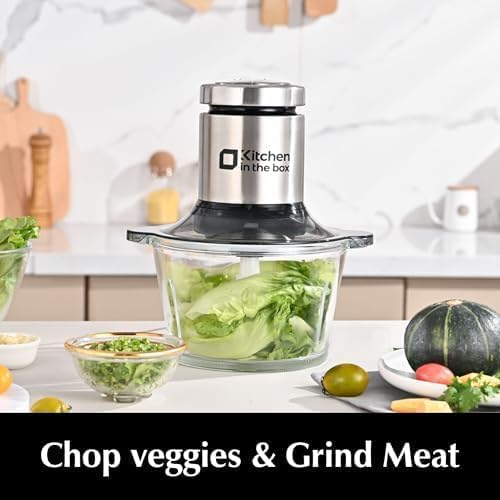 Kitchen in the box Food Processors, 400W Powerful Small Meat Grinder & Food Chopper Electric Vegetable Chopper with One 8-Cups Bowl & S Blades for Meat/fish/Vegetable/Baby Food