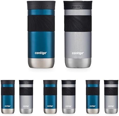 Contigo Byron 2.0 Snapseal Insulated Stainless Steel Travel Mug with Grip, 16oz, Blueberry Satin & Gold Morel (Pack of 8)