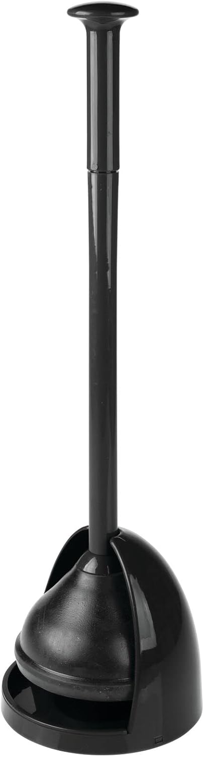 mDesign Plastic Freestanding Hideaway Toilet Bowl Plunger with Holder Set - Plunger for Bathroom Storage and Cleaning Organization - Heavy Duty, Space Saving - Aura Collection - Black
