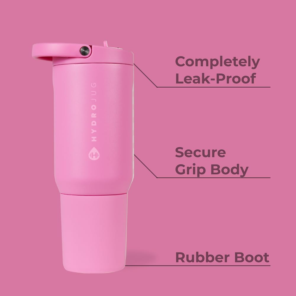HydroJug Sport - Stainless Steel Tumbler with Straw, Vacuum Insulated, 20oz Leakproof Water Bottle, Ergonomic Design, Reusable, Dishwasher Safe, Rubber Base, Durable for Gym or Outdoors, Taffy
