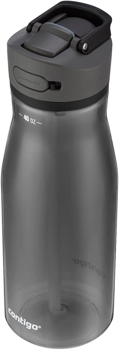 Contigo Ashland 2.0 Leak-Proof Water Bottle with Lid Lock and Angled Straw Dishwasher Safe Water Bottle with Interchangeable Lid 40oz Licorice
