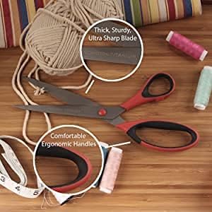 BambooMN Titanium Softgrip Scissors Set for Sewing, Arts, Crafts, Office - 3 Sets of 3 - Red w/Black Inlays