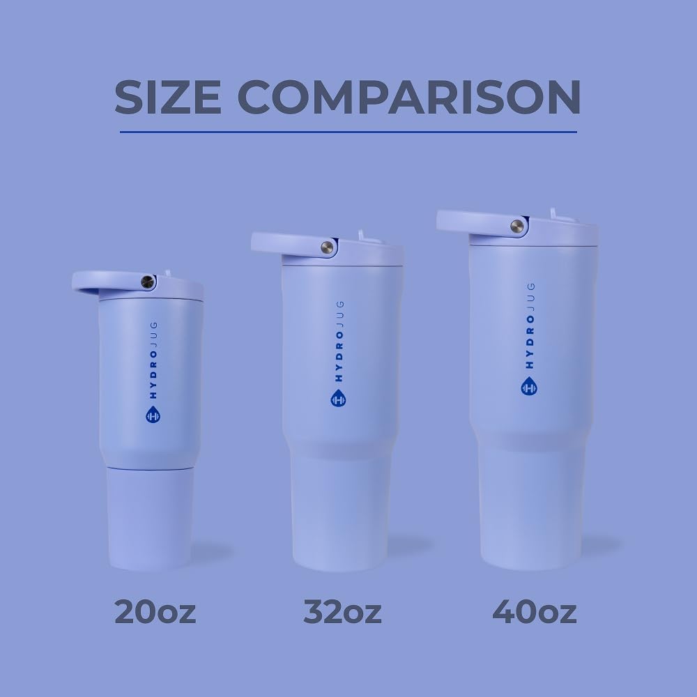 HydroJug Sport - Stainless Steel Tumbler with Straw, Vacuum Insulated, 20oz Leakproof Water Bottle, Ergonomic Design, Reusable, Dishwasher Safe, Rubber Base, Durable for Gym or Outdoors, Peri