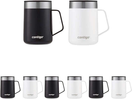 Contigo Streeterville Stainless Steel Travel Mugs 14oz, Stylish Duo Pack with Splash-Proof Lid, Vacuum-Insulated Coffee Mugs with Handle & Grip Base, Dishwasher Safe - Licorice & Salt (Pack of 4)