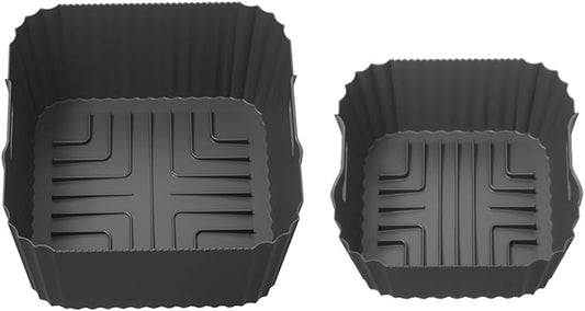 Square Air Fryer Silicone Liners for Ninja Crispi FN101GY/FN101SG/FN101ST Reusable Non-Stick Basket Silicone Mold, Large for 4-QT & Small for 6-Cups Container, Black