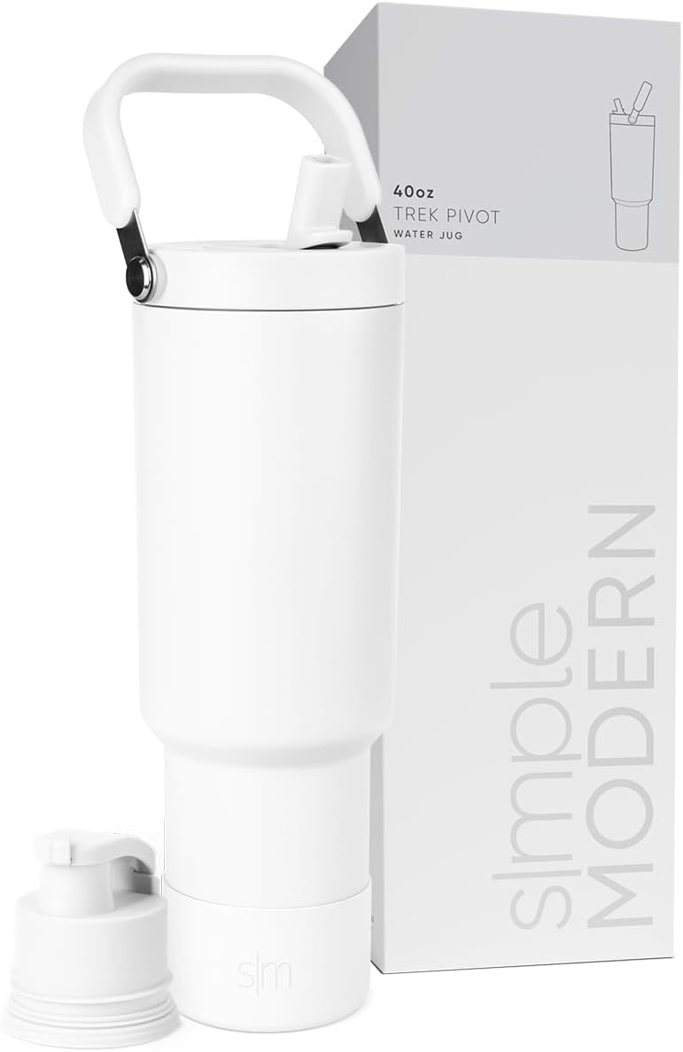 Simple Modern Trek Pivot | 40oz Flip Straw Tumbler with Handle | Water Bottle & Boot | Interchangeable Straw & Chug Lids | Insulated Stainless Steel Jug | Gym Sports Outdoors | Winter White