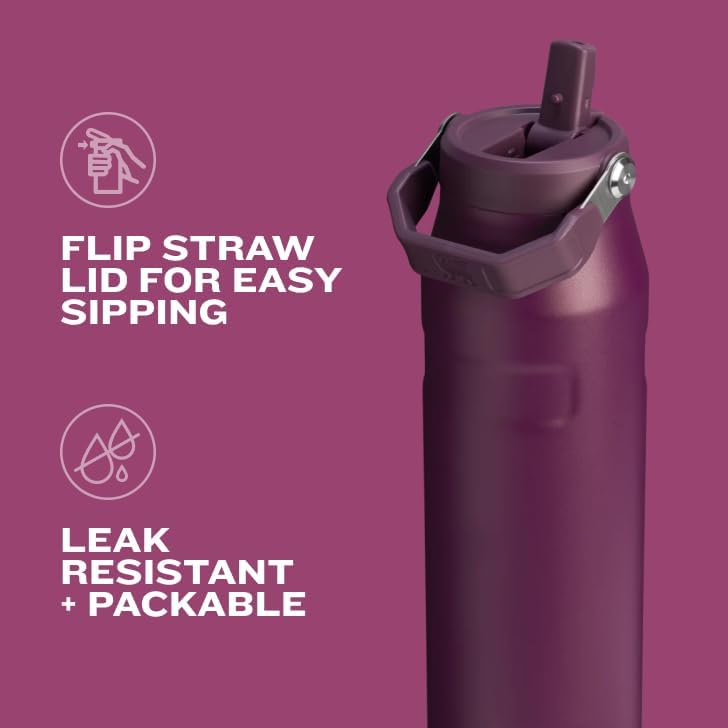 STANLEY IceFlow Flip Straw 2.0 Water Bottle 50 OZ | Built-In Straw with Larger Opening | Lightweight & Leak-Resistant | Insulated Stainless Steel | BPA-Free | Ash