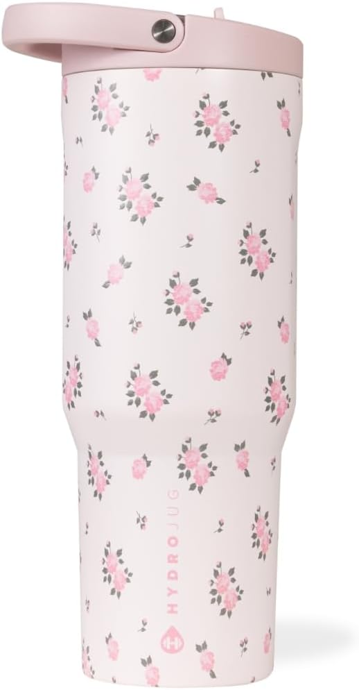 HydroJug Sport - Stainless Steel Tumbler with Straw, Vacuum Insulated, 40oz Leakproof Water Bottle, Ergonomic Design, Reusable, Dishwasher Safe, Rubber Base, Durable for Gym or Outdoors, Wildrose