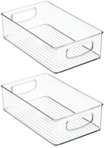 mDesign Small Plastic Office Storage Container Bins w/Handles for Organization in Filing Cabinet, Closet Shelf, Desk Drawers, Organizer for Notes, Pens, Pencils - Ligne Collection, 2 Pack - Clear