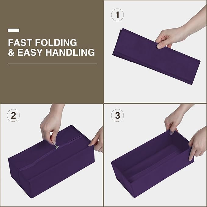 DIMJ Drawer Organizers Clothes, Set of 16 Dresser Organizer Bins, Fabric Closet Organizers and Storage, Shallow Drawer Dividers for Nursery, Clothing, Baby Clothes, Socks, Underwears, Tie (Purple)