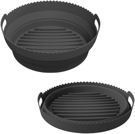 Silicone Air Fryer Liner 8.6" Round for 5–8 QT, No Divider, Reusable Non-Stick Collapsible Pot Liner, Dishwasher Safe, Heat-Resistant 446°F, BLACK, 1 Pack