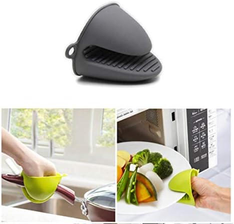 Oven Glove Thicken Silicone Pot Holder Mini Oven Mitt Heat Resistant Pinch Covers for Air Fryer, Baking, Cooking, BBQ Grilling (Grey)