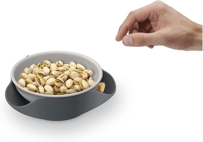 Joseph Joseph Double Dish Pistachio and Snack Serving bowl with Food Waste Compartment, BPA-Free - Grey