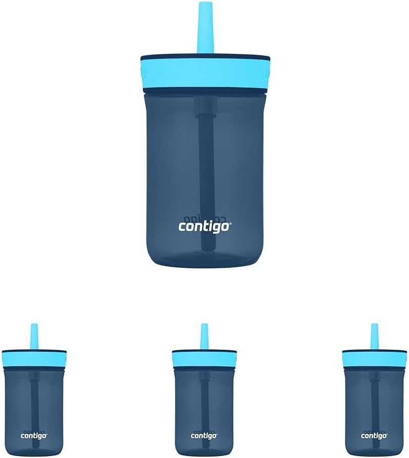 Contigo Kids’ Leighton Straw Tumbler with Spill-Proof Leak-Proof Lid 14oz Blueberry/Blue Raspberry (Pack of 4)
