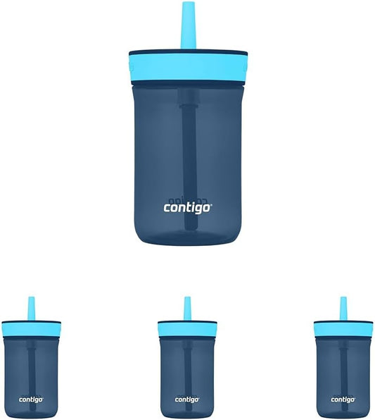 Contigo Kids’ Leighton Straw Tumbler with Spill-Proof Leak-Proof Lid 14oz Blueberry/Blue Raspberry (Pack of 4)