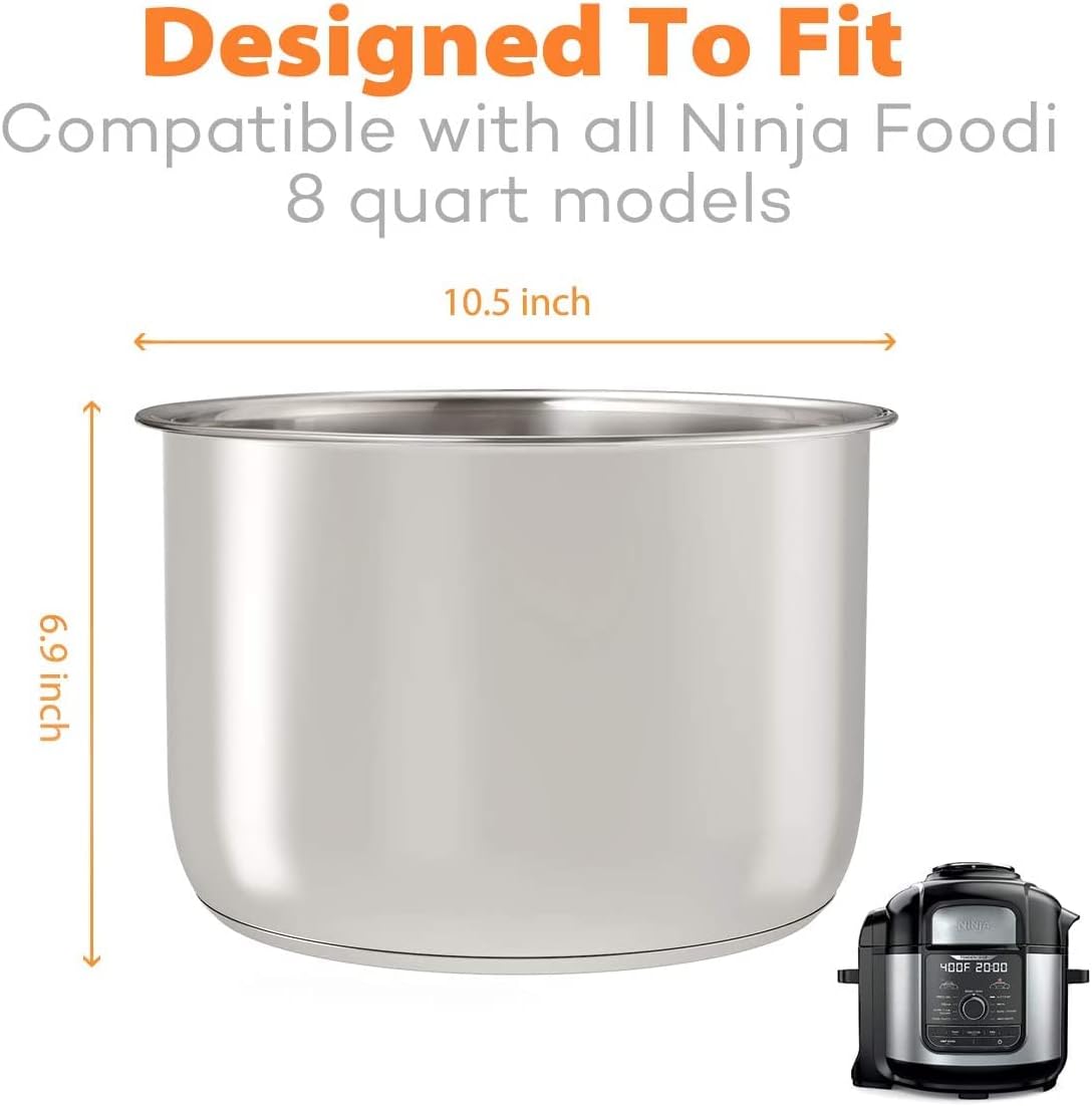 Goldlion Stainless Steel Inner Pot Compatible with Ninja Foodi 8 Quart Accessories Replacement Insert Liner
