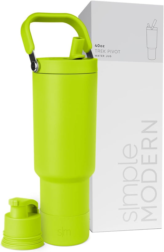 Simple Modern Trek Pivot | 40oz Flip Straw Tumbler with Handle | Water Bottle & Boot | Interchangeable Straw & Chug Lids | Insulated Stainless Steel Jug | Gym Sports Outdoors | Green Apple