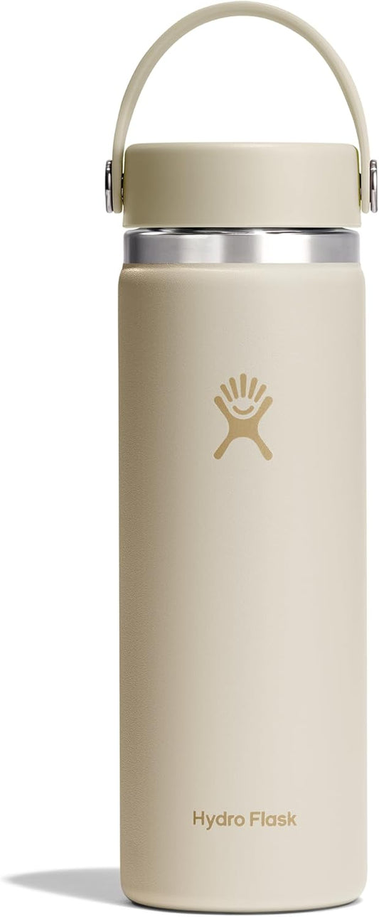 Hydro Flask Water Bottle - Insulated Stainless Steel - Wide Mouth Flex Lid, Non Spill, Leakproof and Refillable in 20 Oz Coconut Cream