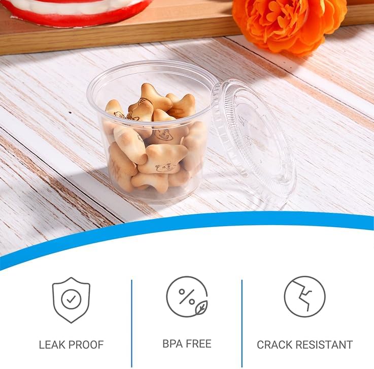 [5.5 OZ, 50 Sets] EDI Clear Disposable Plastic Portion Cups with Leakproof Lids | Jello Shot/Souffle Cups| Condiment and Dipping Sauce Cups | BPA Free | Recyclable