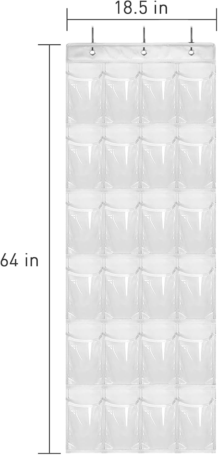 Over The Door Shoe Organizer - 2 Pack Shoe Rack for Door with 24 Pockets and Hooks, Shoe Holder Back of Door Organizers for Shoes, Hanging Shoe Organizer for Space Saving, White