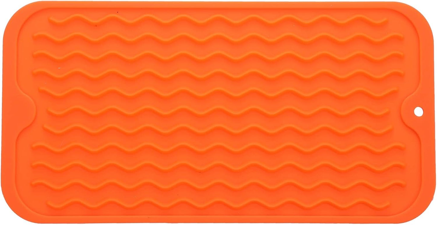 Silicone Dish Drying Mat for Multiple Usage,Easy clean,Eco-friendly,Heat-resistant Silicone Mat for Kitchen Counter or Sink,Refrigerator or Drawer Liner Orange S 12 inches x 6 inches