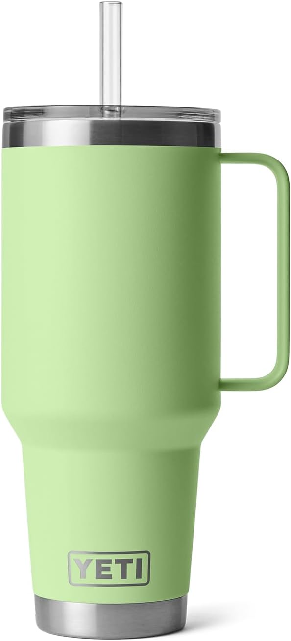YETI Rambler 42 oz Tumbler with Handle and Straw Lid, Travel Mug Water Tumbler, Vacuum Insulated Cup with Handle, Stainless Steel, Key Lime