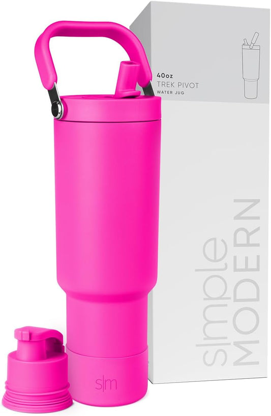 Simple Modern Trek Pivot | 40oz Flip Straw Tumbler with Handle | Water Bottle & Boot | Interchangeable Straw & Chug Lids | Insulated Stainless Steel Jug | Gym Sports Outdoors | Raspberry Vibes